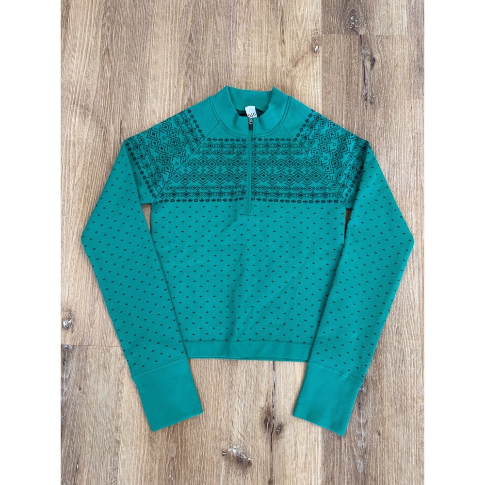 DSG Gorpcore Fair Isle Quarter Zip Base Layer Top Women S Green Alpine Nordic